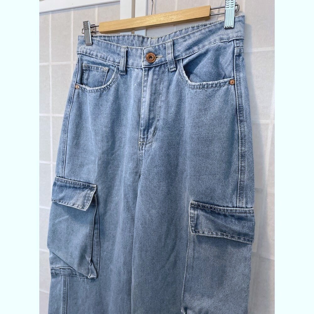 Cargo Jeans 8 High Rise Wide Leg Y2K Light Wash Grunge Baggy Urban Made by Zoe - Picture 5 of 8
